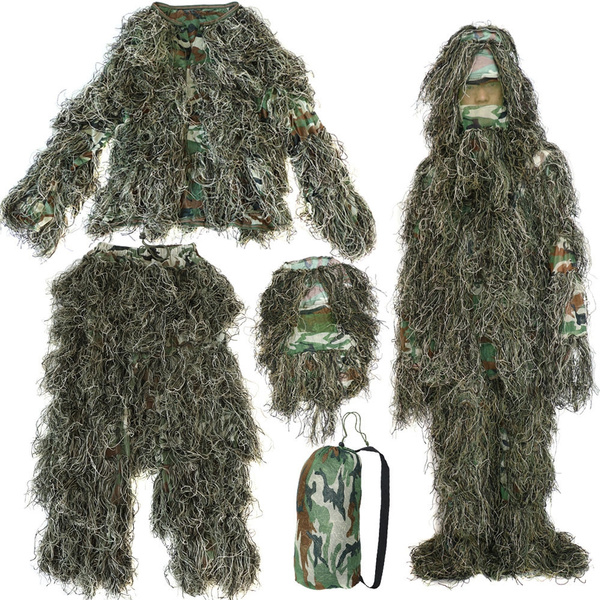 Details about   New Ghillie Suit S/XLL Camo Woodland Camouflage Forest Hunting 3D 4-Piece Bag 