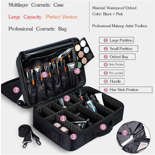 Professional Large Cosmetic Case Makeup Bag Storage Handle