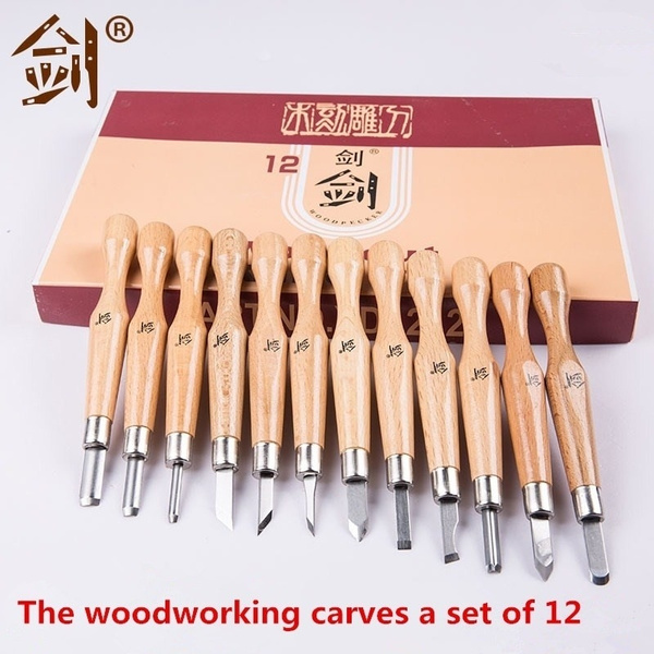 SKS7 beech 12 piece sets of walnut carving knives, carbon tool steel