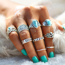Turquoise, Flowers, Jewelry, ringset