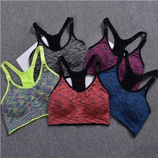 Sports Bra Vest Space Dye Seamless Wirefree Stretchy Breathable Removable Pads for Fitness Gym Yoga Running Sports
