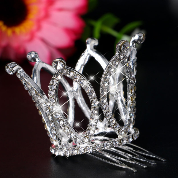 Women Lady Girl Mini Rhinestone Crown Bridal Tiara Hair Comb Pin Wedding Party