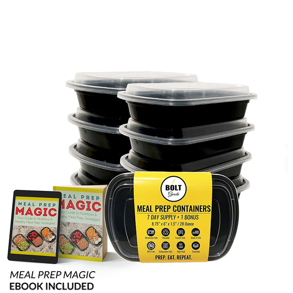Bolt Goods MINI SMALL Plastic Meal Prep Containers (10 Pack 12 Ounce)  Durable Food Storage Bento Box Lunch Bowl Leak Proof Airtight Lids Portion  Control 21 Day Fix BPA Free USA Made