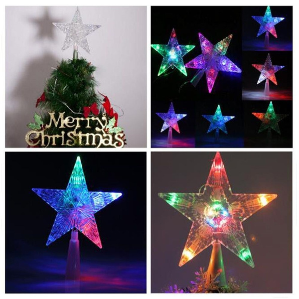 LED Light Up Christmas Tree Topper Star Xmas Tree Ornaments Party Decoratio D5T4 