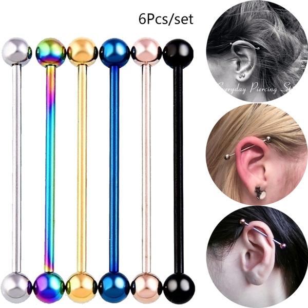 Stainless Steel Ear Stud Industrial Barbell Earrings Body Piercing Jewelry Kit 