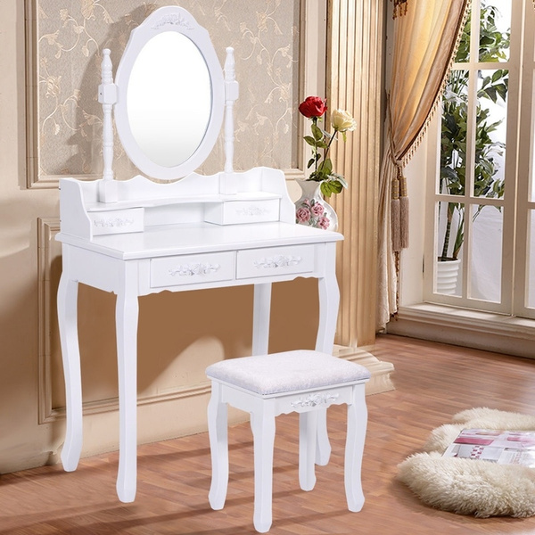 White dressing discount table with stool