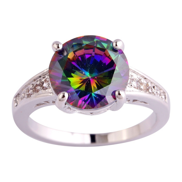 Wedding Jewelry Round Cut White Topaz Gemstones Silver Ring Size 6 7 8 9 10 11 