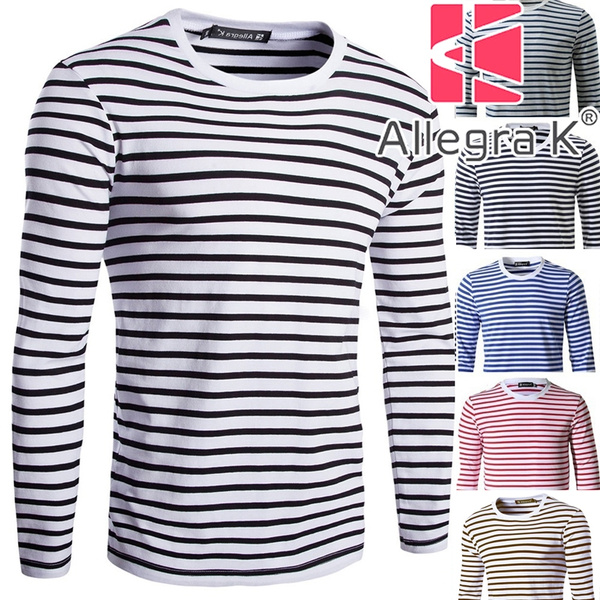 Allegra K Men's Striped Long Sleeved Crew Neck T-shirt Stripe Shirt ...