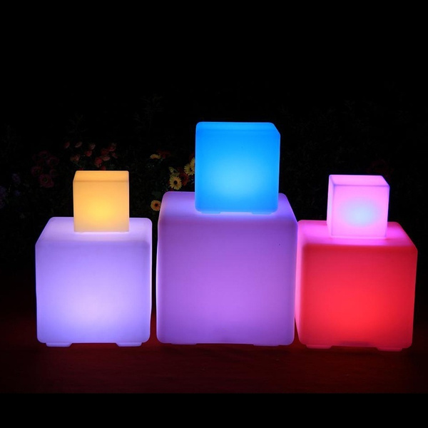 Light Up LED Colour Changing Cube Stool Seat Chair Waterproof Bar Wedding Decor 