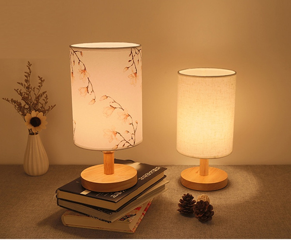 DIY Home Modern Nordic Fabric Art Table Lamp Wooden Lamp Linen Lampshade  LED Table Light Night Light for Bed Room/living Room 1-A 2-b 3-c