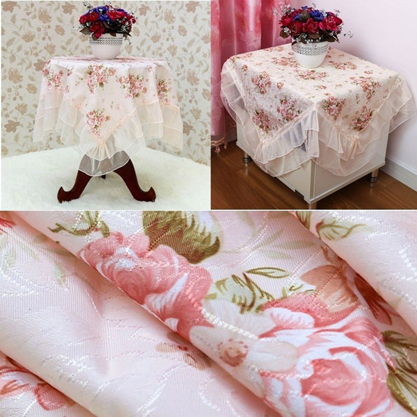Cabinet Lace Table Cloths Pink Flower Decoration Rectangular Table Cover