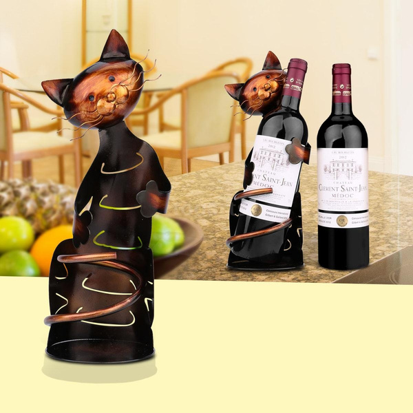 Tooarts Cat Shaped Wine Holder Wine Rack shelf Metal Sculpture Practical  Home decoration Crafts