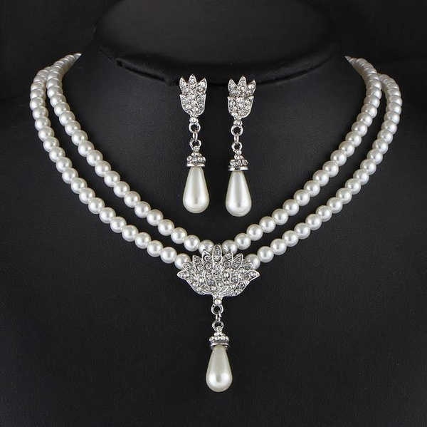 Set Necklace Pearl Jewelry Earrings Wedding Women Earring Bridal Crystal  Fashion | eBay