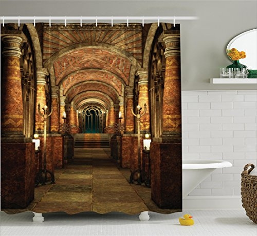 Gothic House Decor Shower Curtain Set By Ambesonne Ancient Passage With Stairways Secret Gateway Mystical Pillars Medieval Temple Theme Bathroom Accessories 66wx72l Inches Cocoa Light Brown Wish