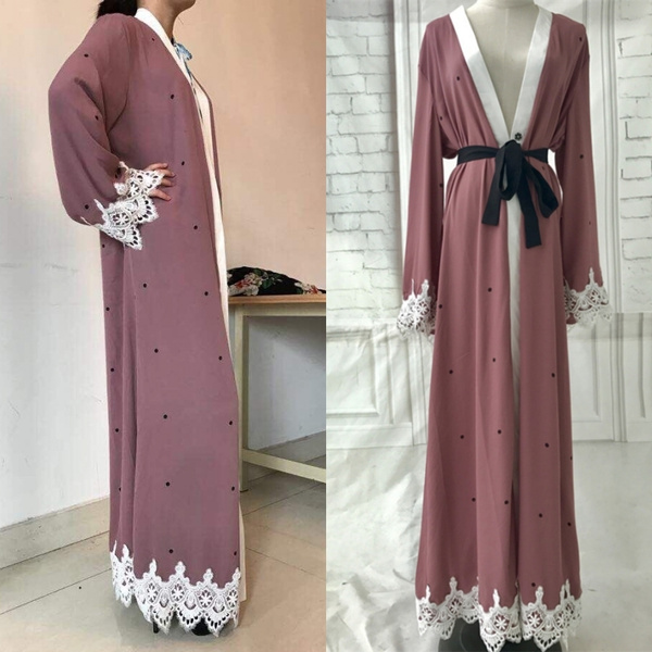 Dubai Style Women Open Front Kaftan Abaya Muslim Cardigan Robe Maxi Dress