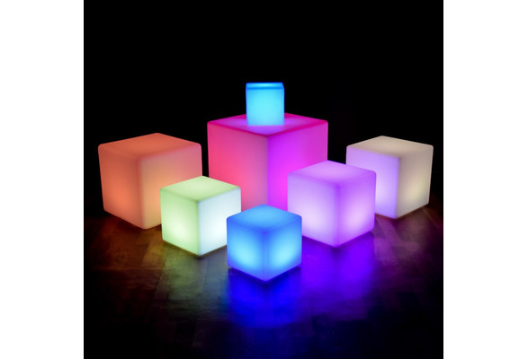 Light Up LED Colour Changing Cube Stool Seat Chair Waterproof Bar Club Furniture 