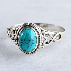 Antique Jewelry 925 Sterling Silver Turquoise Natural Gemstone Bride Wedding Engagement Vintage Ring Gifts Size 6-10