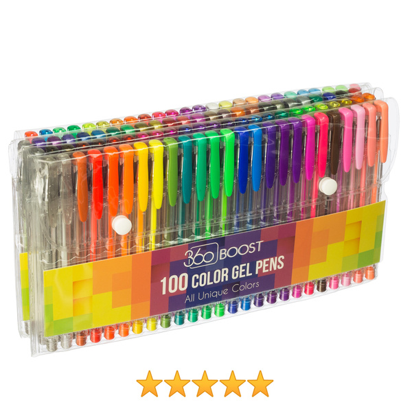 Complete Color Pen Set 100 Pieces- Gel Pen Kit With Standard, Neon