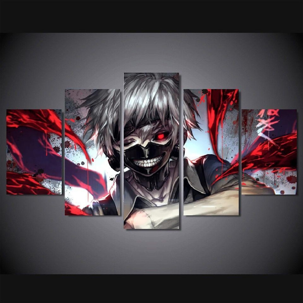 5 Panel Anime Tokyo Ghoul Kaneki Ken Fali Muveszet Kep Lakberendezes Nappali Vaszon Nyomtatas Fali Kep Nyomtatas Vaszonra Wish