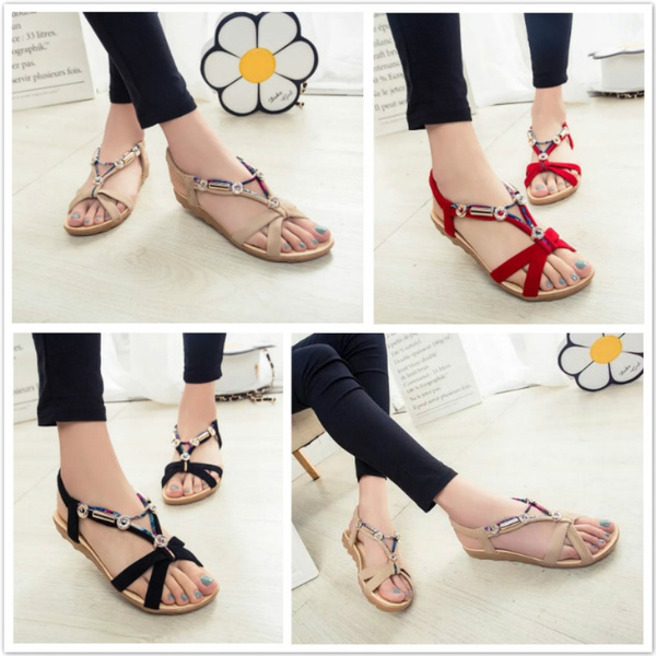 FZM Women shoes Fashion Women Summer Open Toe Sandals Casual Flat Elastic  band Rome Sandals - Walmart.com