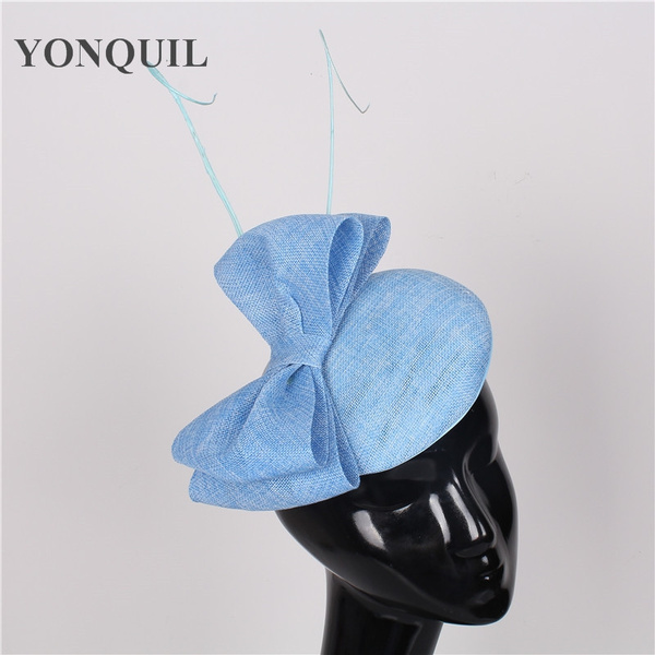 High 17 colors light blue fascinator with Ostrich pole sinamay fascinators hats women wedding hair accessories occasion hat SYF79 | Wish
