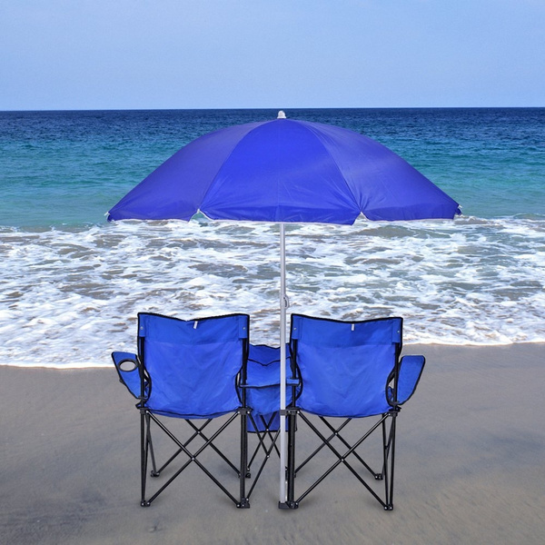 Double Folding Chair With Removable Umbrella Table Cooler Bag Fold Up