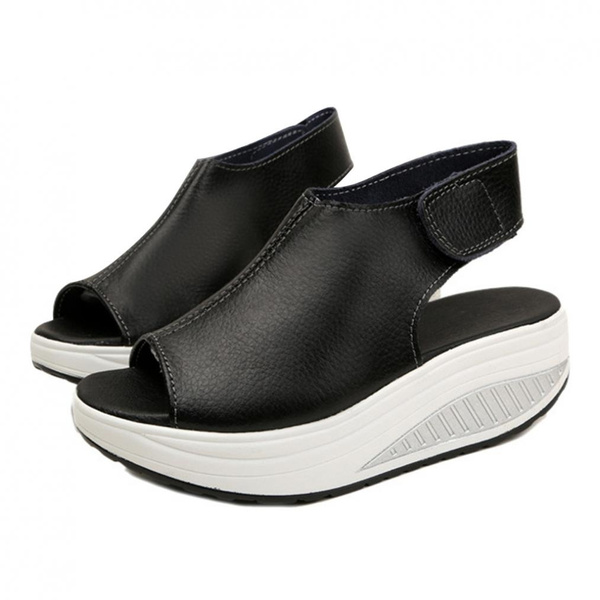 Unique Faux Leather Peep Toe Wedge Sandals Platform Swing Shoes for ...