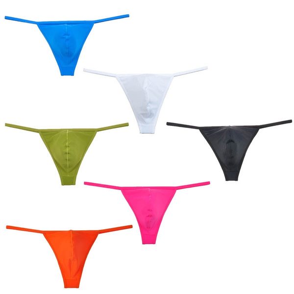 Smooth Ice Silk Stretch Elastic Sexy Male Thong Underwear Men's Thongs And G -Strings Bikini Underpants Men Tanga Pure Color