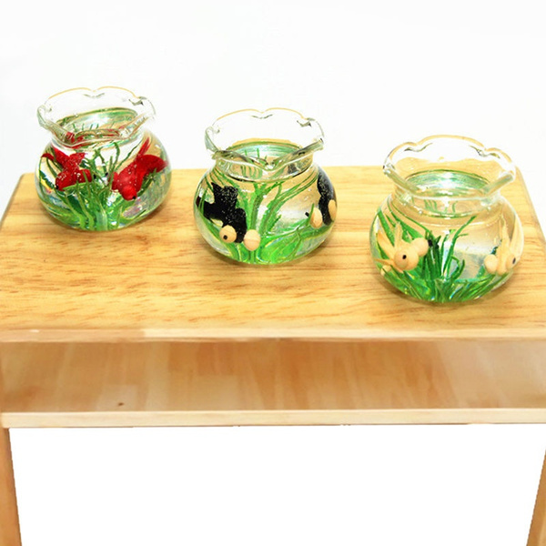 1/12 Lovely Miniature Glass Fish Tank Transparent Aquarium Dollhouse 