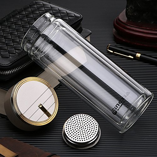 Futuristic Tea Infuser Stainless Steel Double Wall Glass Bottle Tumbler Strainer 