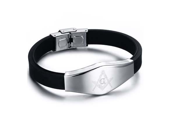 Stainless Steel Silicone Masonic Bracelet Wristband Freemason Knight Templar*v*