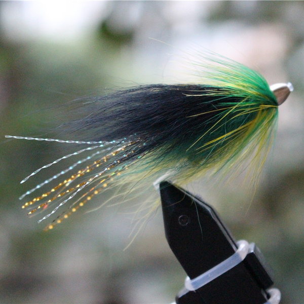 24 pcs/lot Green&Black Fearther Cone Head Tube Fly Streamer Fly Salmon  Trout Steelhead Fly Fishing Flies Lures