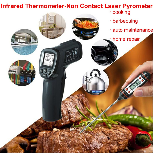 Infrared Thermometer, SURPEER IR5D Digital Temperature Gun -58℉～1022℉  (-50℃～550℃) - Non Contact Laser Pyrometer - Adjustable Emissivity -  Handheld Tool for House/Cooking/Grill - Free Meat Thermometer