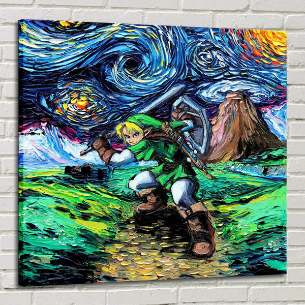 Link, Zelda, artwork, video game art, The Legend of Zelda, grass, sky, stars, night