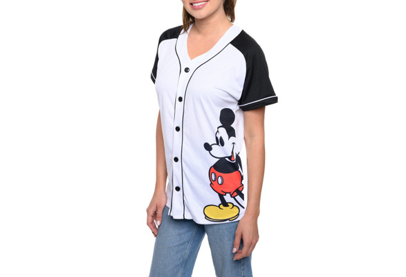 Disney Ladies Mickey Mouse Fashion Shirt - Mickey & Minnie Mouse Baseball Jersey Mickey Mouse Button Down Baseball Jersey