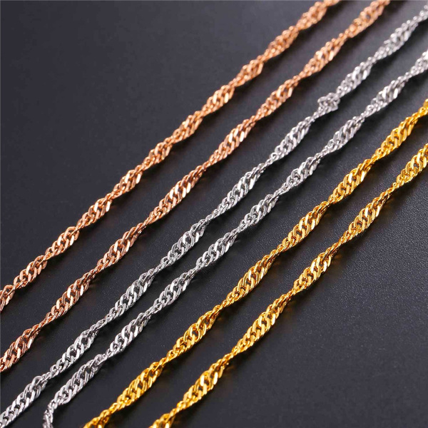 18K Gold Plated Twisted Singapore Chain Necklace 22 inches