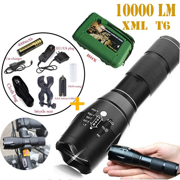 Tactical T6 10000LM Zoomable Handheld 18650 Flashlight Bicycle Torch Lamp Light 
