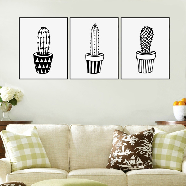 Black White Cacti Wall Art Poster Set Minimalist Cactus Garden Decor Modern Nursery Art Print Home Decor Gift Cards Print No Frame 3pcs Set Wish