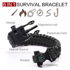 Outdoor Survival Bracelet 6in1 Multifunctional Fishing Line Hooks Compass Sahara Sailor Survival Wristband Braided Pulseras Men's Outdoor Tool Camping Equipment Hiking Hunting Temp Accessory Parachute Cord Multifunction Paracord Flint Fire Sticks Starter Emergency Whistle Rope Self-rescue EDC Black