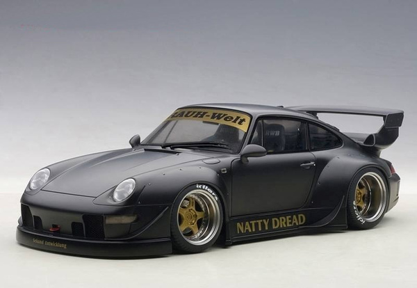 Porsche RWB 993 Matt Black with Gold Wheels 1/18 Model Car by Autoart