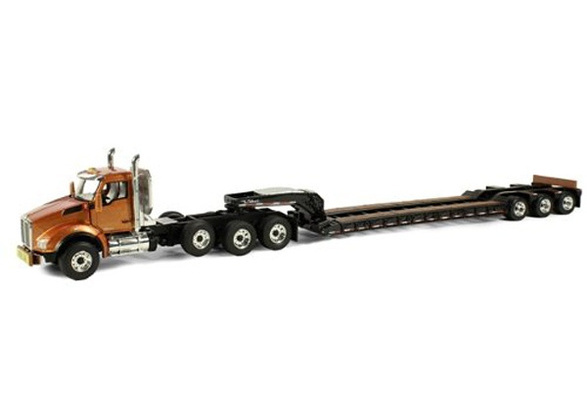 Kenworth T880 Tri Axle Lowboy Trailer Aztec Gold / Black 1/50