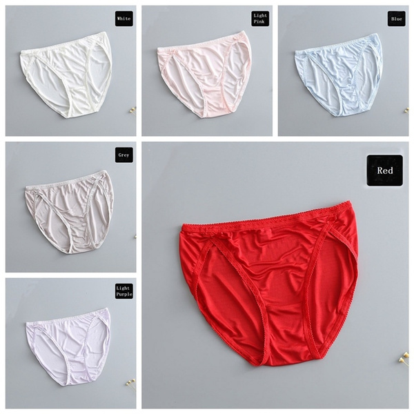 Women Silk Underwear Briefs Panties High Cut Solid Thin Cozy