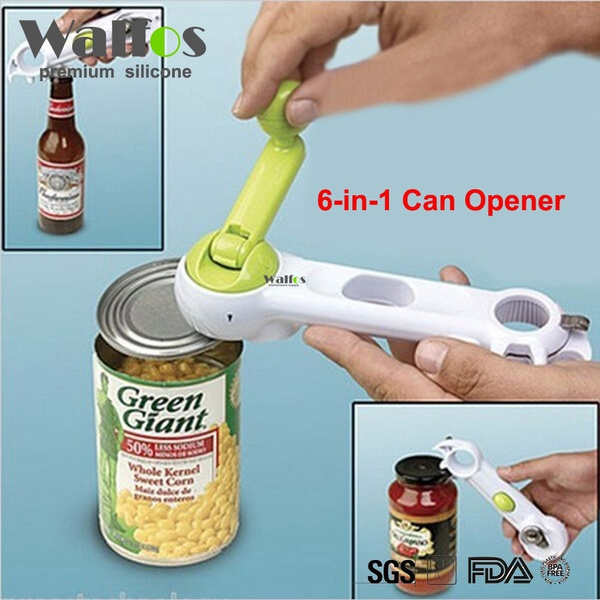 WALFOS 6 Ways Universal Can Opener For Opening Jar Can Bottle Wine Kitchen  Multi Purpose All Size in One Tool 1 Piece