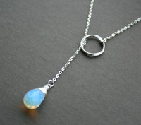 Chaomingzhen Sterling Silver Created-Opal Wish Teardrop Pendants Necklaces Women 45cm Chain 