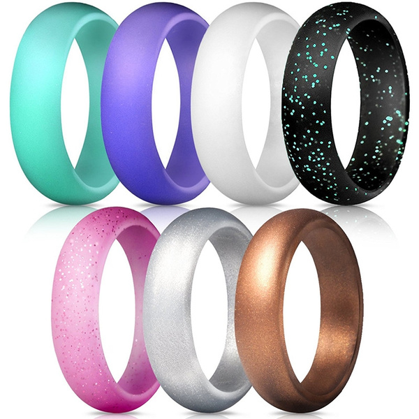 YesFit Silicone Wedding Ring for Women 5 Pack Multi-Colored Thin Silicone Sports Bands with Gift Metal Box Classic Breathable Rubber Wedding Ring 