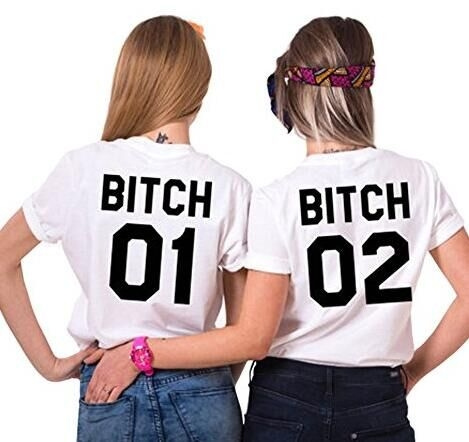 Bevidst Luscious tolv Womens Funny Shirts Best Friends T shirts Bitch 1 Bitch 2 Letter Print  White T-shirt Tops | Wish