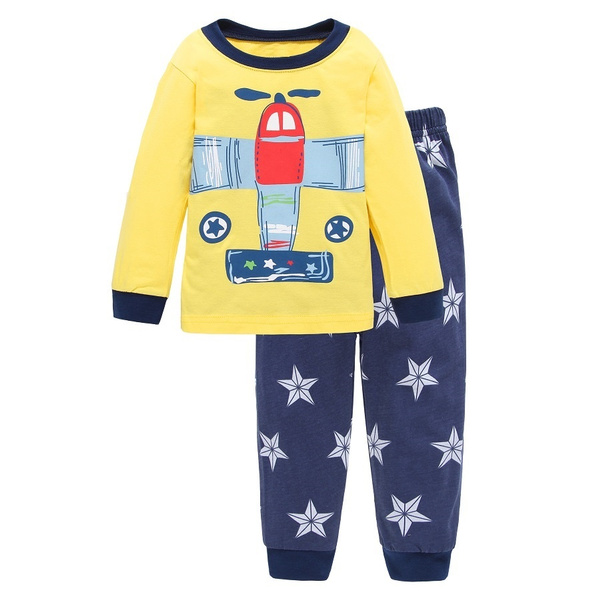 Fashion Baby Boys Airplane Pyjamas Suits Cotton Children Sleepwear Sets