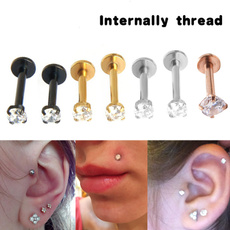  2Pcs Titanium Gold Silver Black Labret Lip Ring Zircon Anodized Internally Threaded Prong Gem Monroe 16G Tragus Helix Ear Piercing