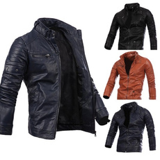 Mens multi zipper button collar men's motorcycle leather jacket