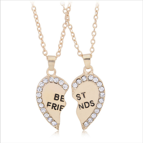 NEW BEST FRIEND Heart Silver Tone 2 Pendants Necklace BFF Friendship Puzzle 